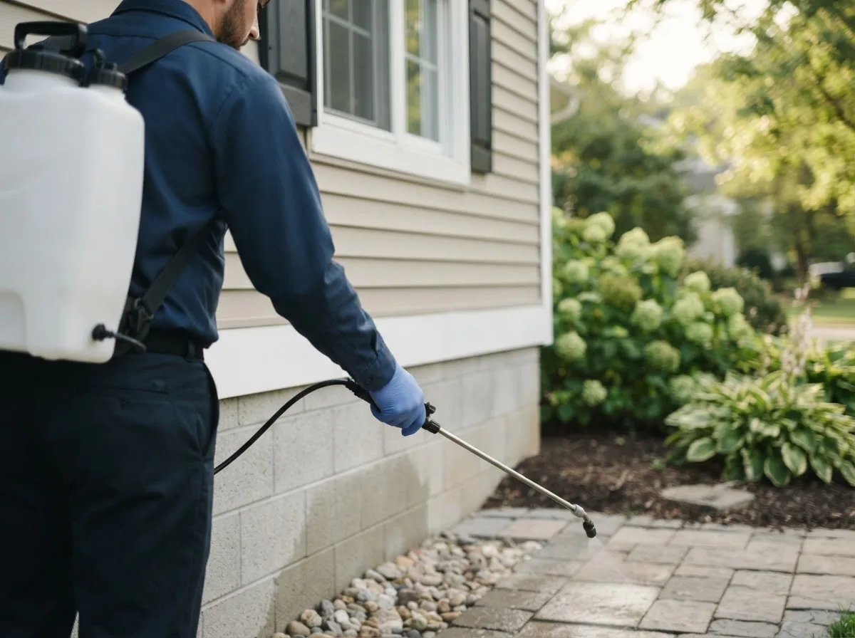 Pest control technician inspecting a home in Commodore, PA